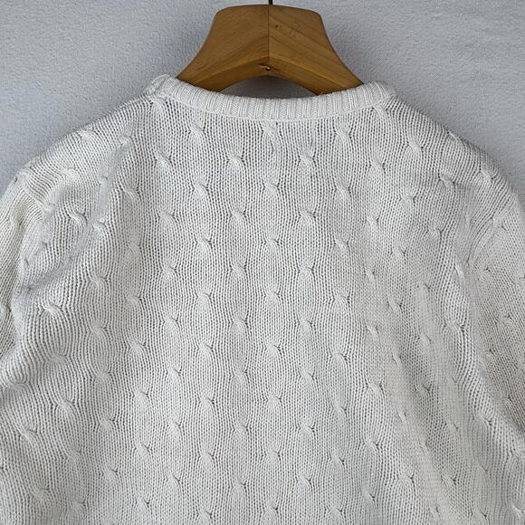 Vintage Neiman Marcus Cotton Cable Knit Sweater Ivory Cream Small 40” - Picture 8 of 9